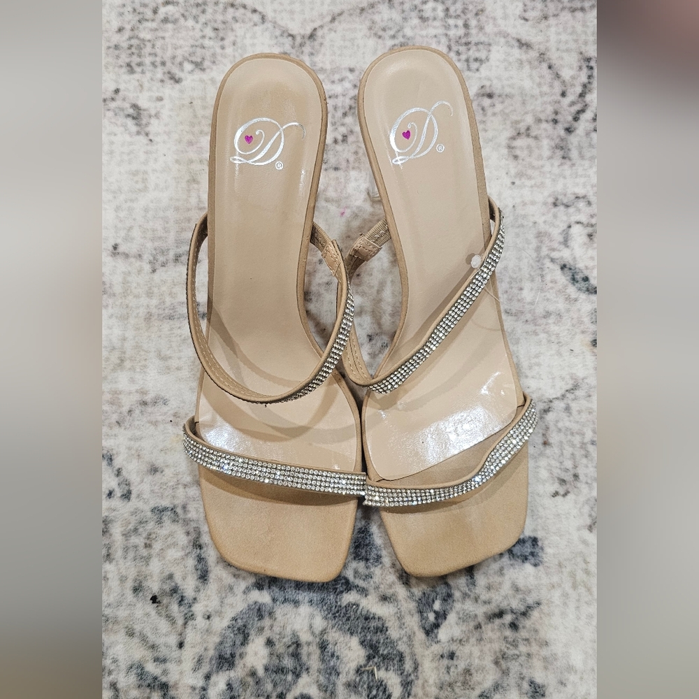 Elegant Tan Women's Sandals with Rhinestone Straps